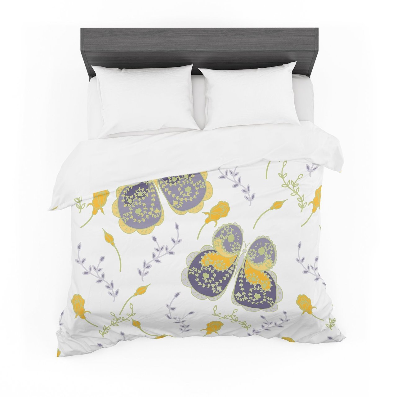Annelineophia ‘Leafy Butterflies Yellow’ Purple Butterfly Featherweight3D Customized Duvet Cover Bedding Sets