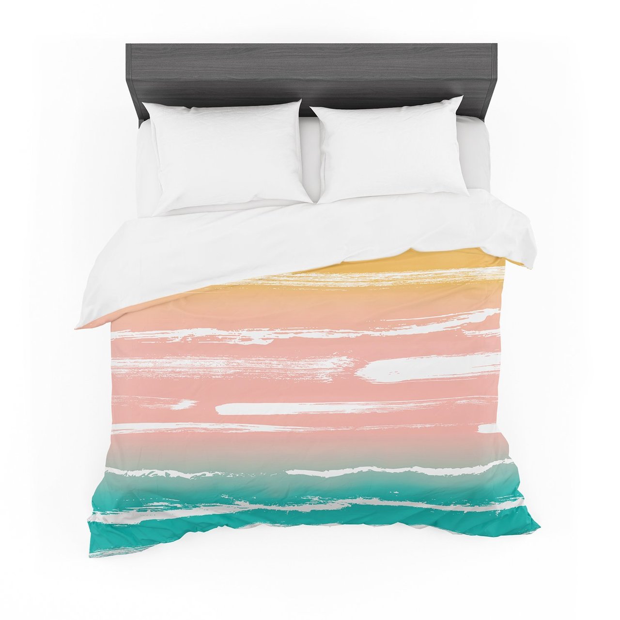 Annelineophia ‘Paintedtripes Peach’ Pink Teal Featherweight3D Customized Duvet Cover Bedding Sets