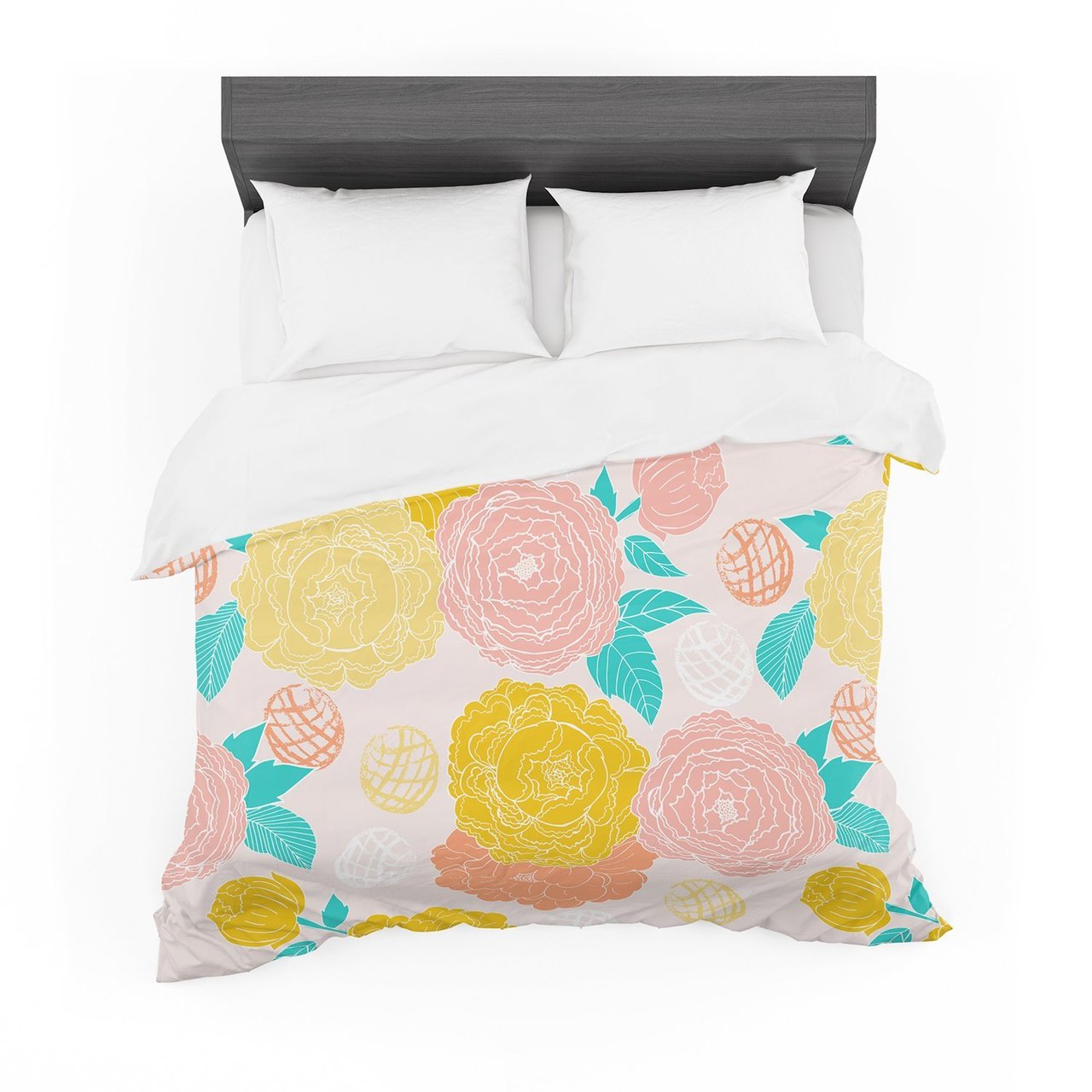 Annelineophia ‘Peonies Peach’ Yellow Pink Featherweight3D Customized Duvet Cover Bedding Sets