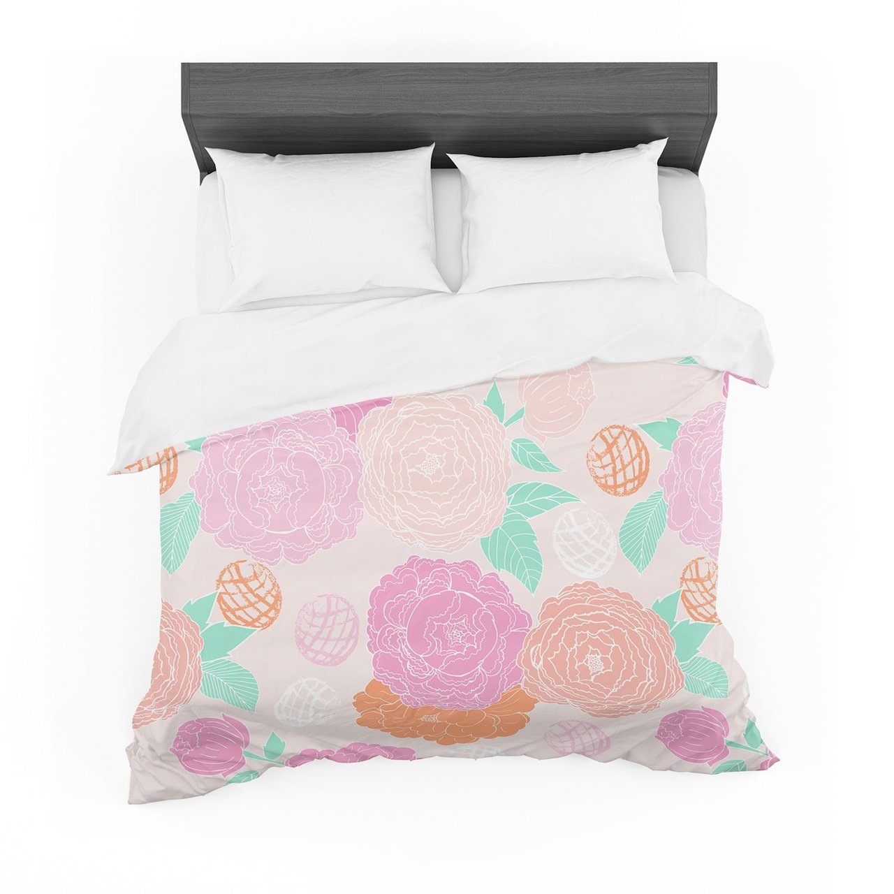 Annelineophia ‘Peonies Pink’ Peach Teal Featherweight3D Customized Duvet Cover Bedding Sets