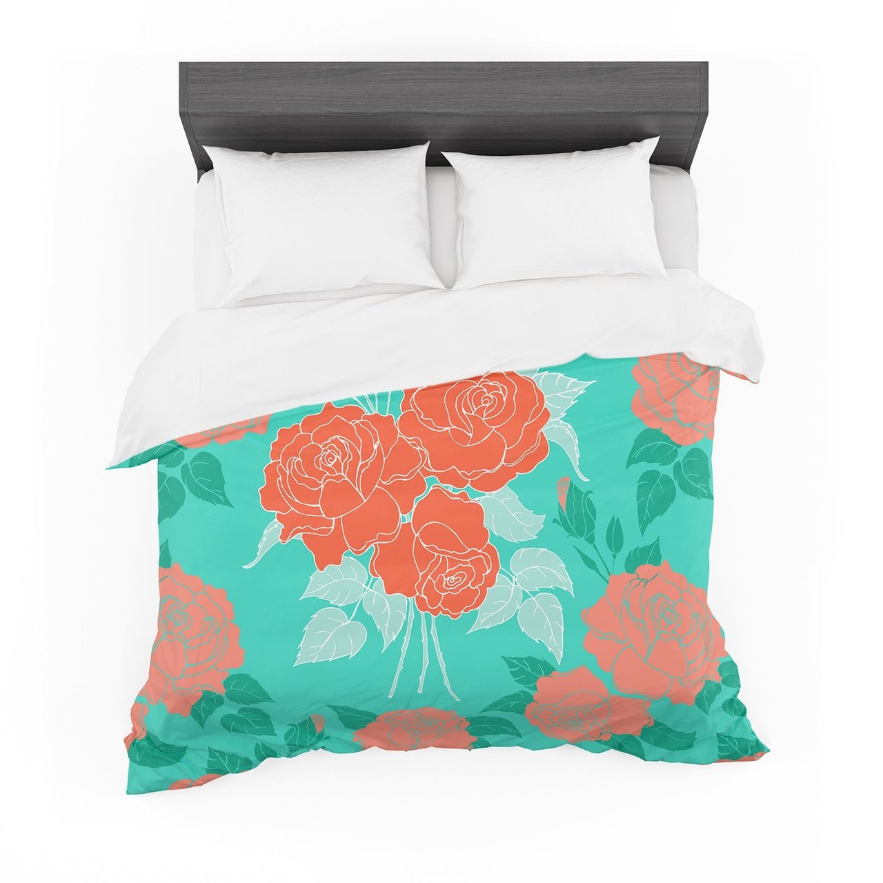 Annelineophia ‘Summer Rose Orange’ Teal Green Featherweight3D Customized Duvet Cover Bedding Sets
