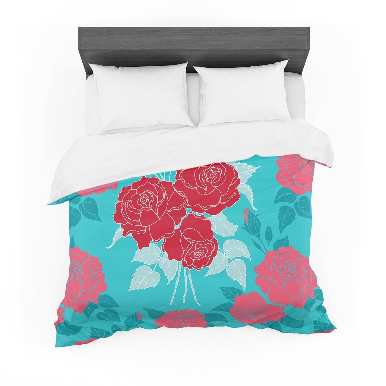 Annelineophia ‘Summer Rose Red’ Blue Aqua Featherweight3D Customized Duvet Cover Bedding Sets