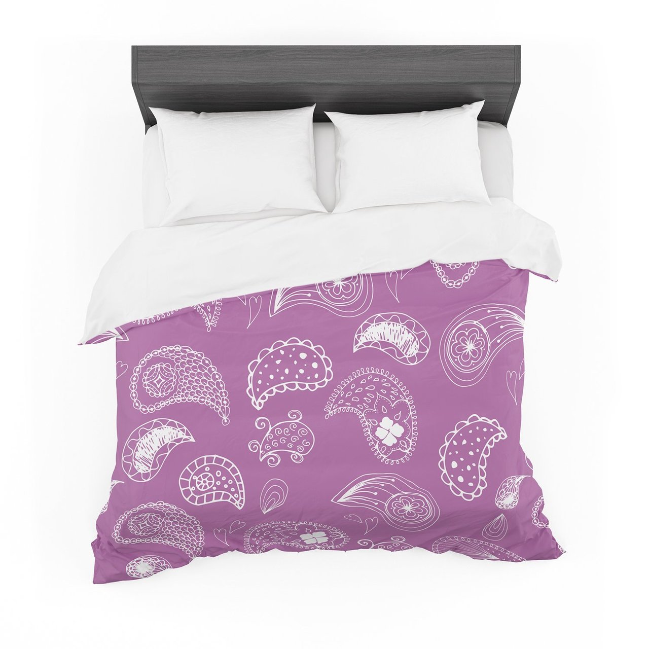 Annelineophia ‘Tropical Paisley’ Purple White Featherweight3D Customized Duvet Cover Bedding Sets