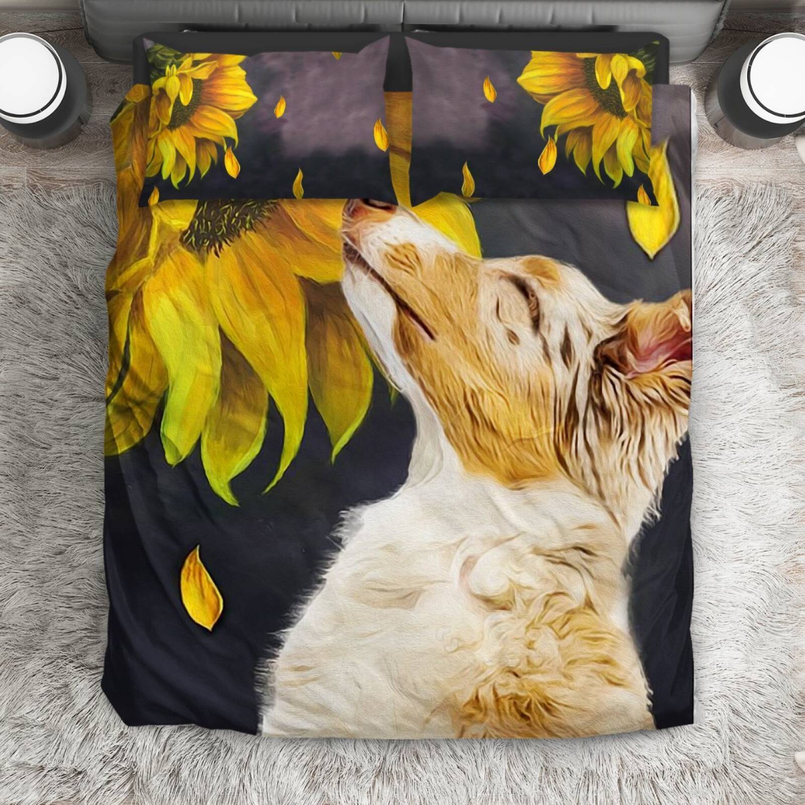Australian hepherd unflower 3D Customized Duvet Cover Bedding Sets