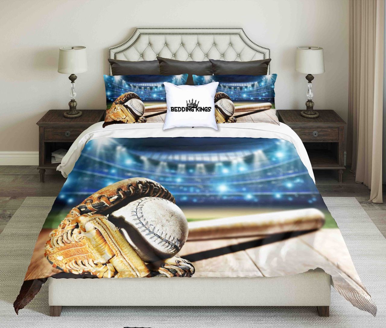 Baseball And Tools On Blue Lighting Design | kings3D Customized Duvet Cover Bedding Sets