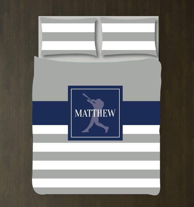Baseball Bedding Set with Stripes Customized Duvet Cover| Navy and Grey