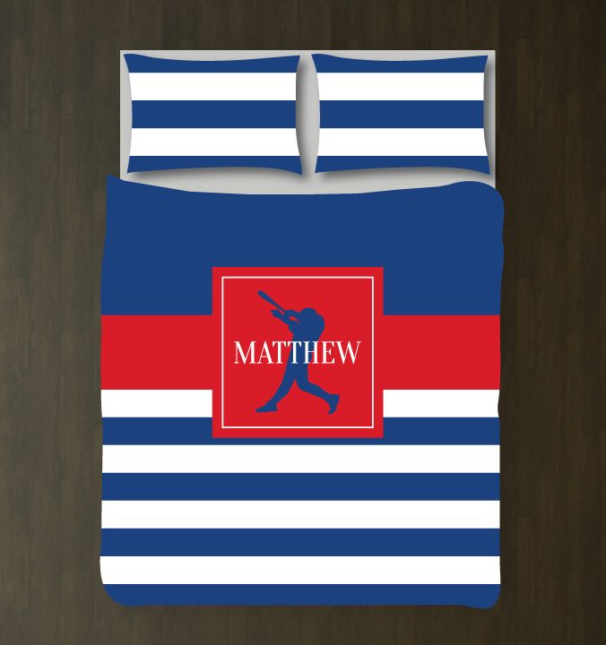 Baseball Bedding Set with Stripes Customized Duvet Cover| Red, White and Blue