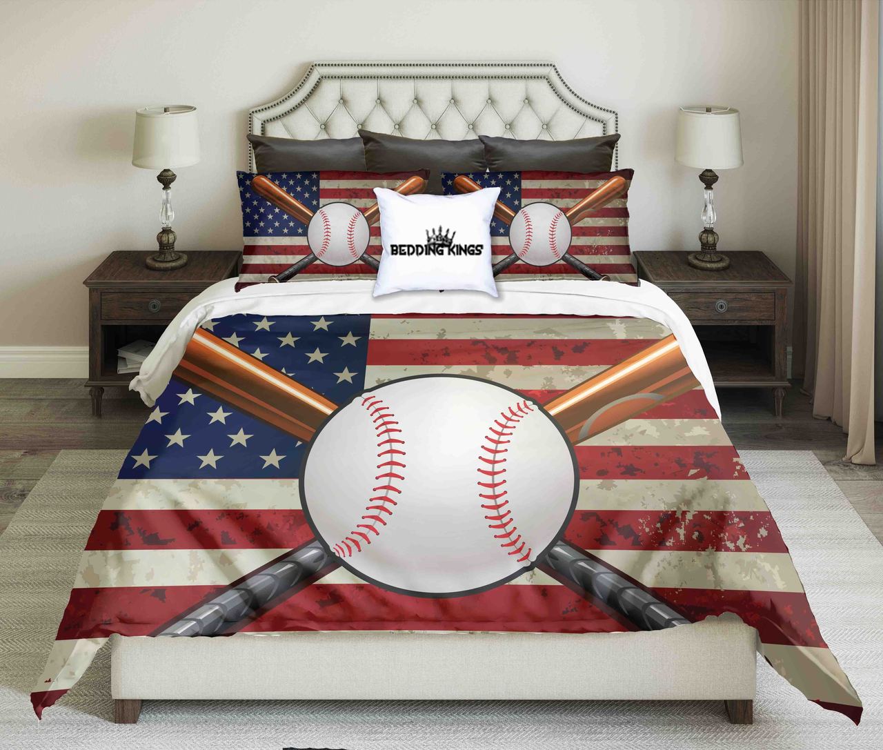 Baseball Design On USA Flag Background | kings3D Customized Duvet Cover Bedding Sets