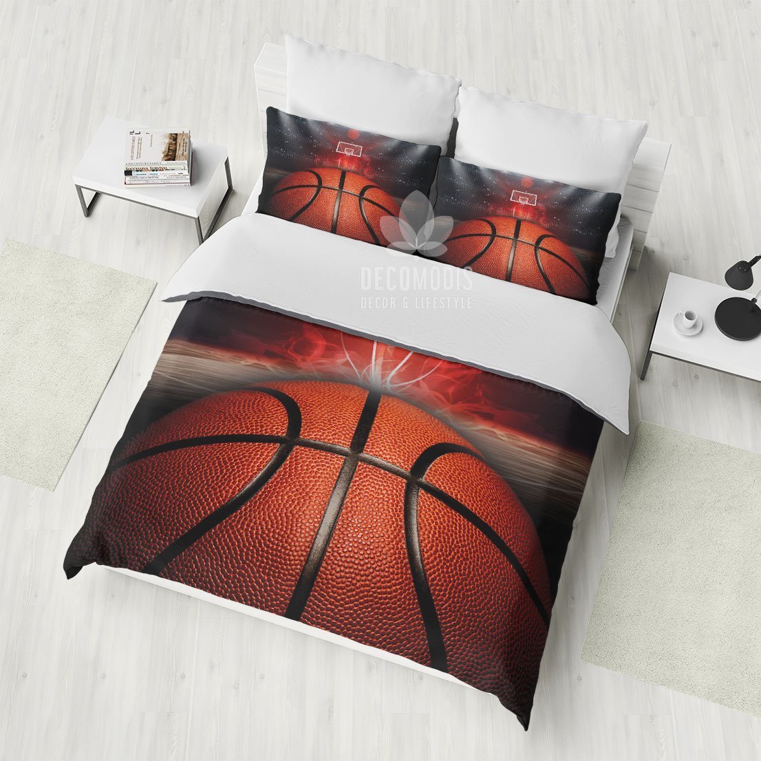 bask ball design with a ball, bask and fire port 3D Customized Duvet Cover Bedding Sets