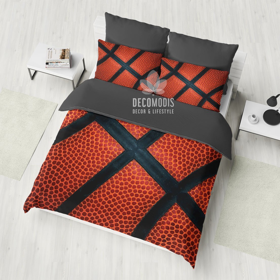 bask ball with bask ball ball closeup photo in orange and black 3D Customized Duvet Cover Bedding Sets