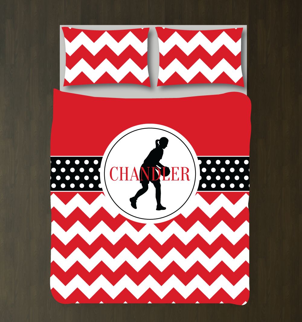 Basketball Chevron and Dot Bedding Set for Girls Customized Duvet Cover
