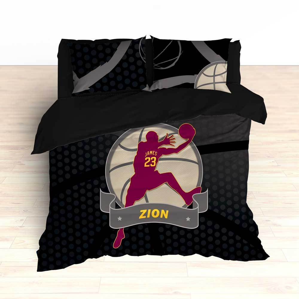 Basketball Player Bedding Black and Maroon Personalized