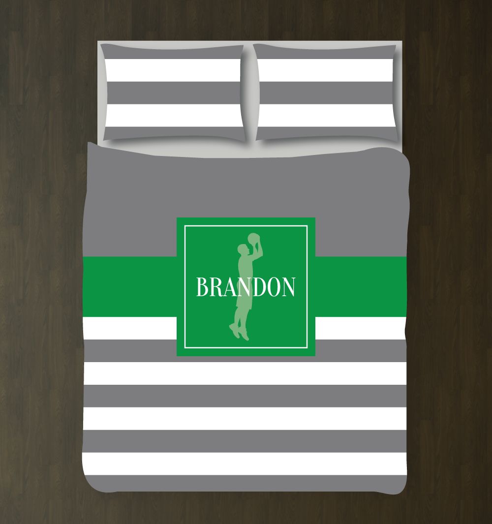 Basketball Player Bedding Set with Stripes Customized Duvet Cover| Titanium Grey and Green