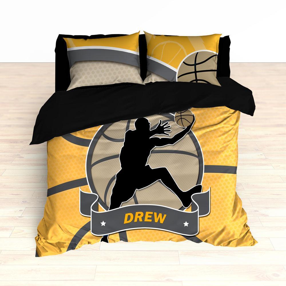 Basketball Stripes Theme Bedding, Basketball Player Silhouette Jumping, Duvet or Comforter Set