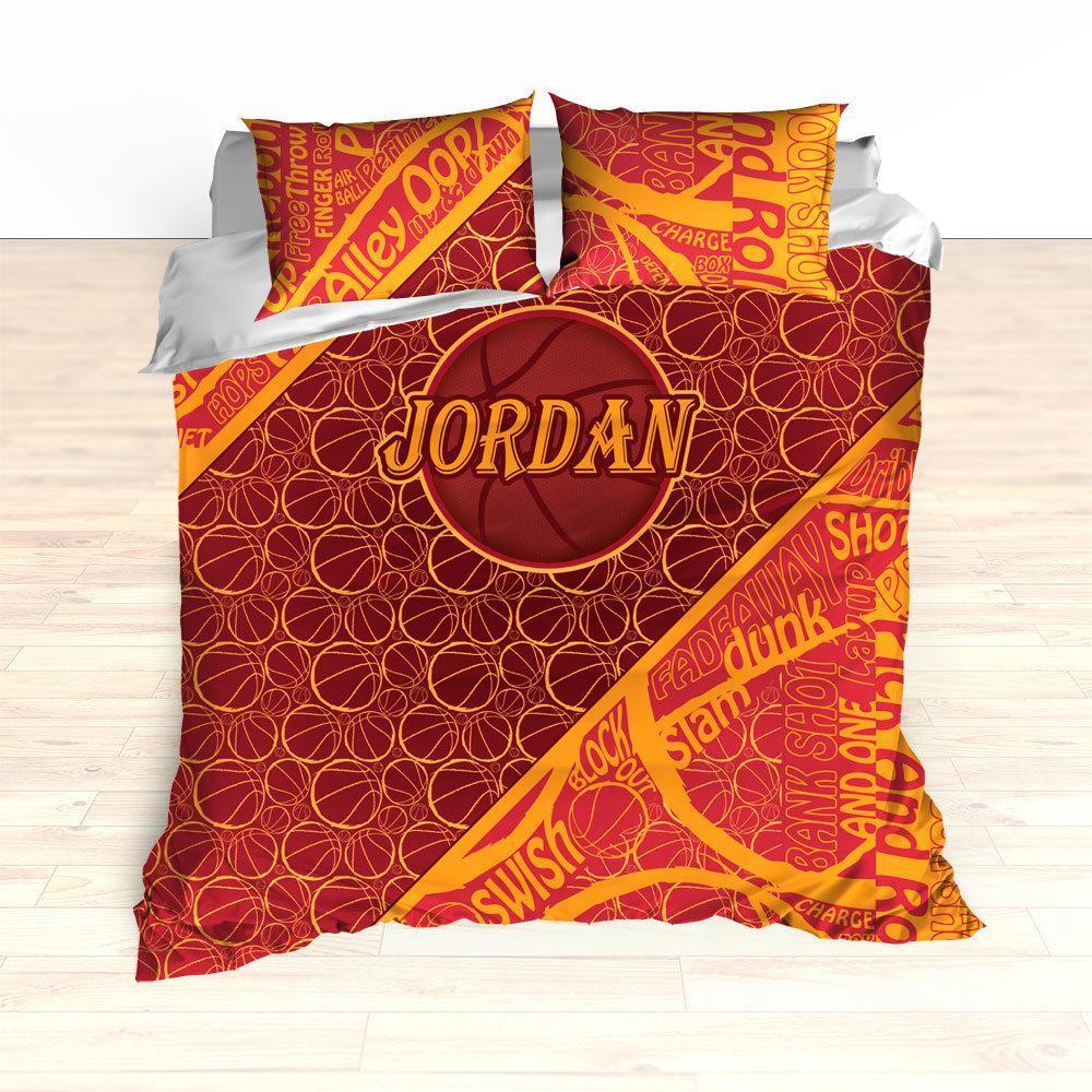 Basketball Word Art Bedding, Basketball Duvet, Basketball Comforter, Personalized, Garnet, Yellow, Basketball, King, Twin, Queen, Toddler