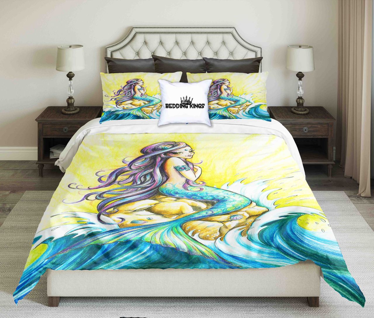 Beautiful Mermaid On Wave Design | kings3D Customized Duvet Cover Bedding Sets