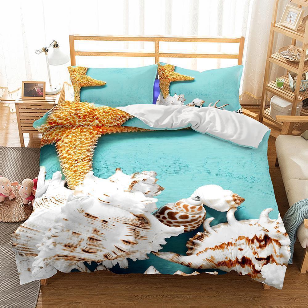 Bedding-3D Natural Scenery Starfish Printed 3 Bedding Sets Duvet Cover Set