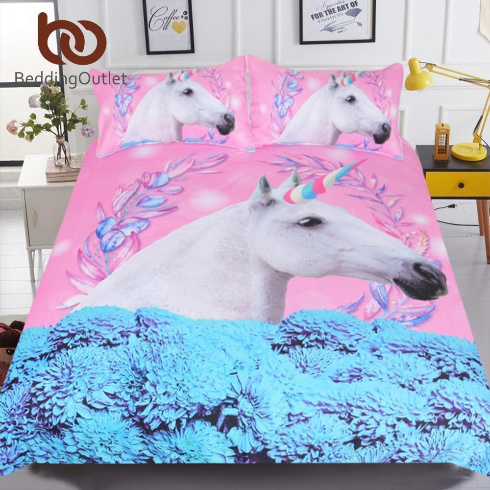 Bedding Outlet Blue Daisy 3D Unicorn Duvet Cover Set