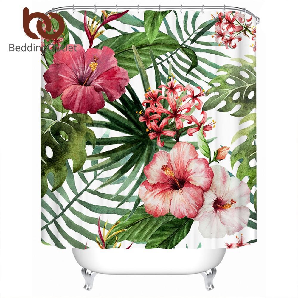 Bedding Outlet Flowers Leaves Curtain With Hooks 180×200