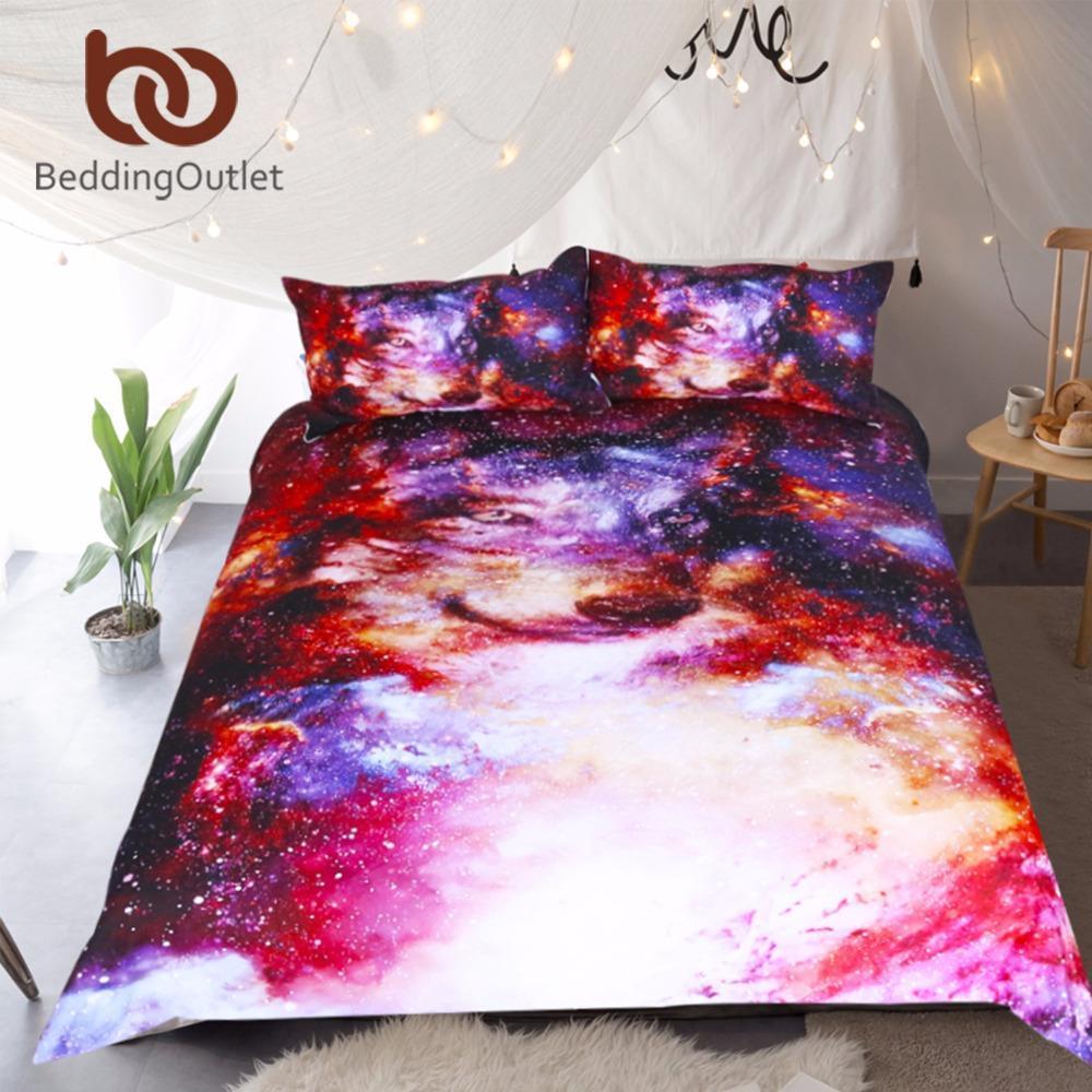 Bedding Outlet Galaxy Queen Size Wolf Duvet Cover Set 3D for Kids