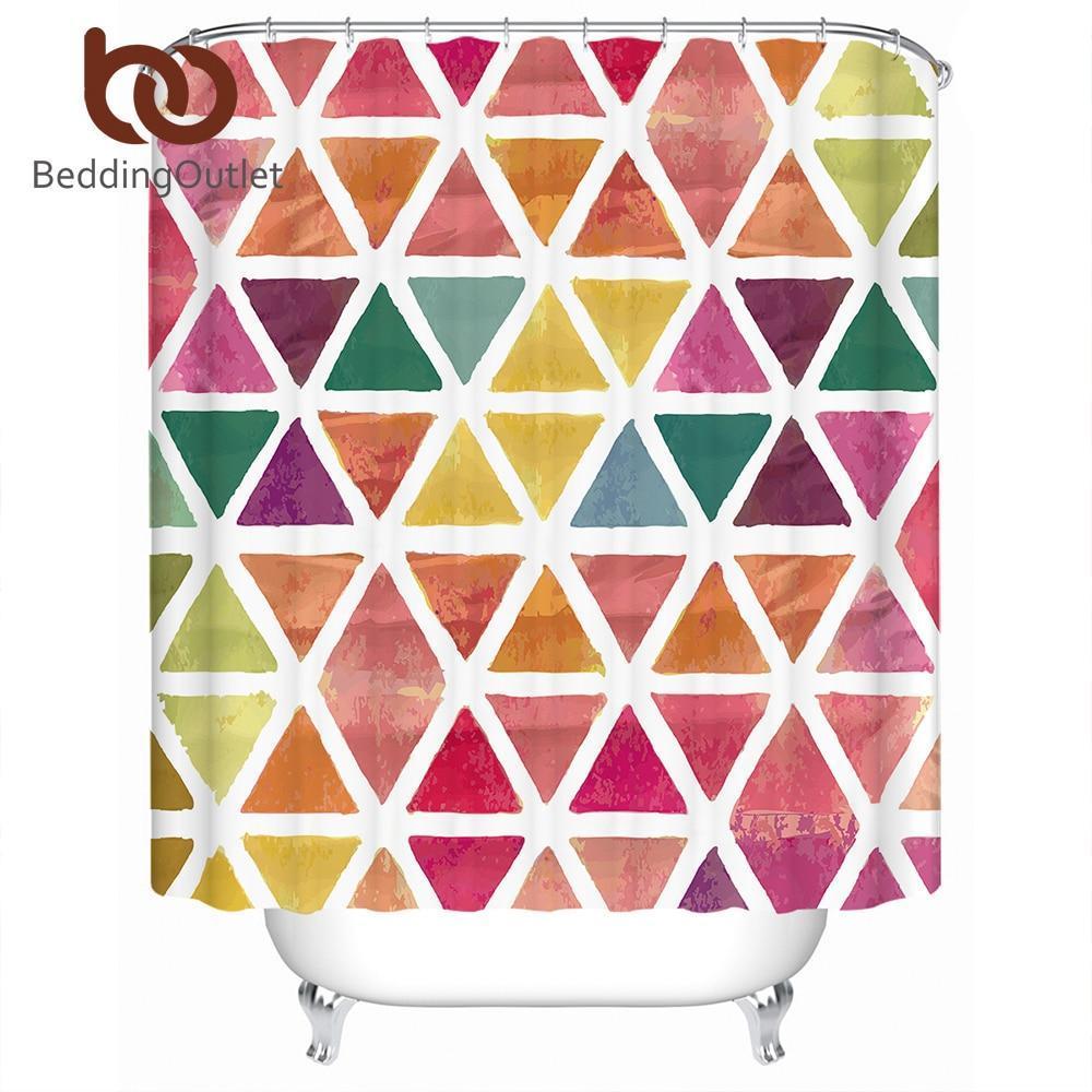 Bedding Outlet Geometric Watercolor Curtain for Bathroom With Hooks 180x180cm