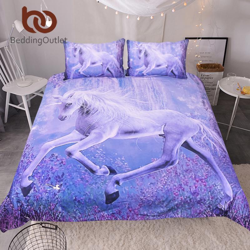 Bedding Outlet Purple Unicorn Bedding Set 3D 3-Piece