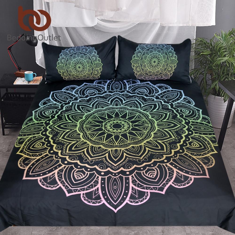 Bedding Set King Bohemian Duvet Cover With Pillowcases Bedclothes Lotus 3-Piece