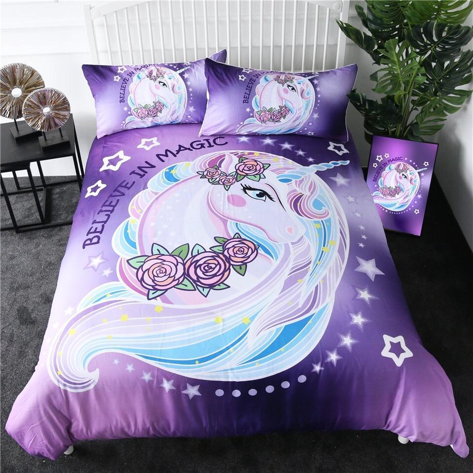Believe In Magic, Purple Unicorn 3D Customized Duvet Cover Bedding Sets