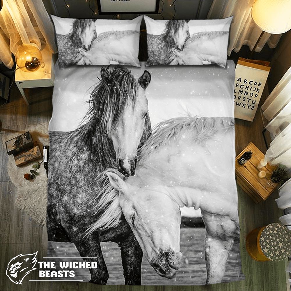Black And White Horse Couple 092103 3D Customized Duvet Cover Bedding Sets