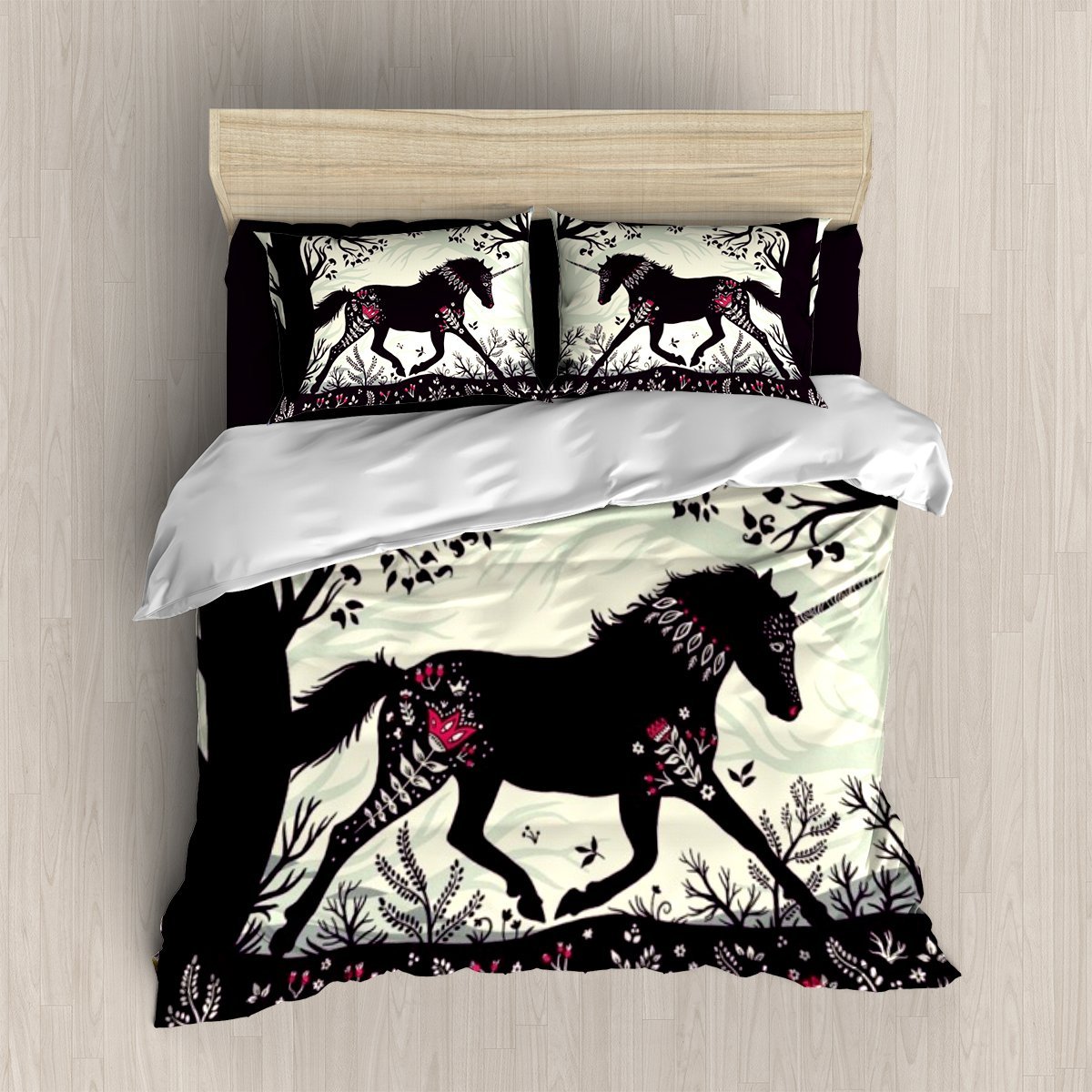 Black and White Unicorn 3D Customized Duvet Cover Bedding Sets