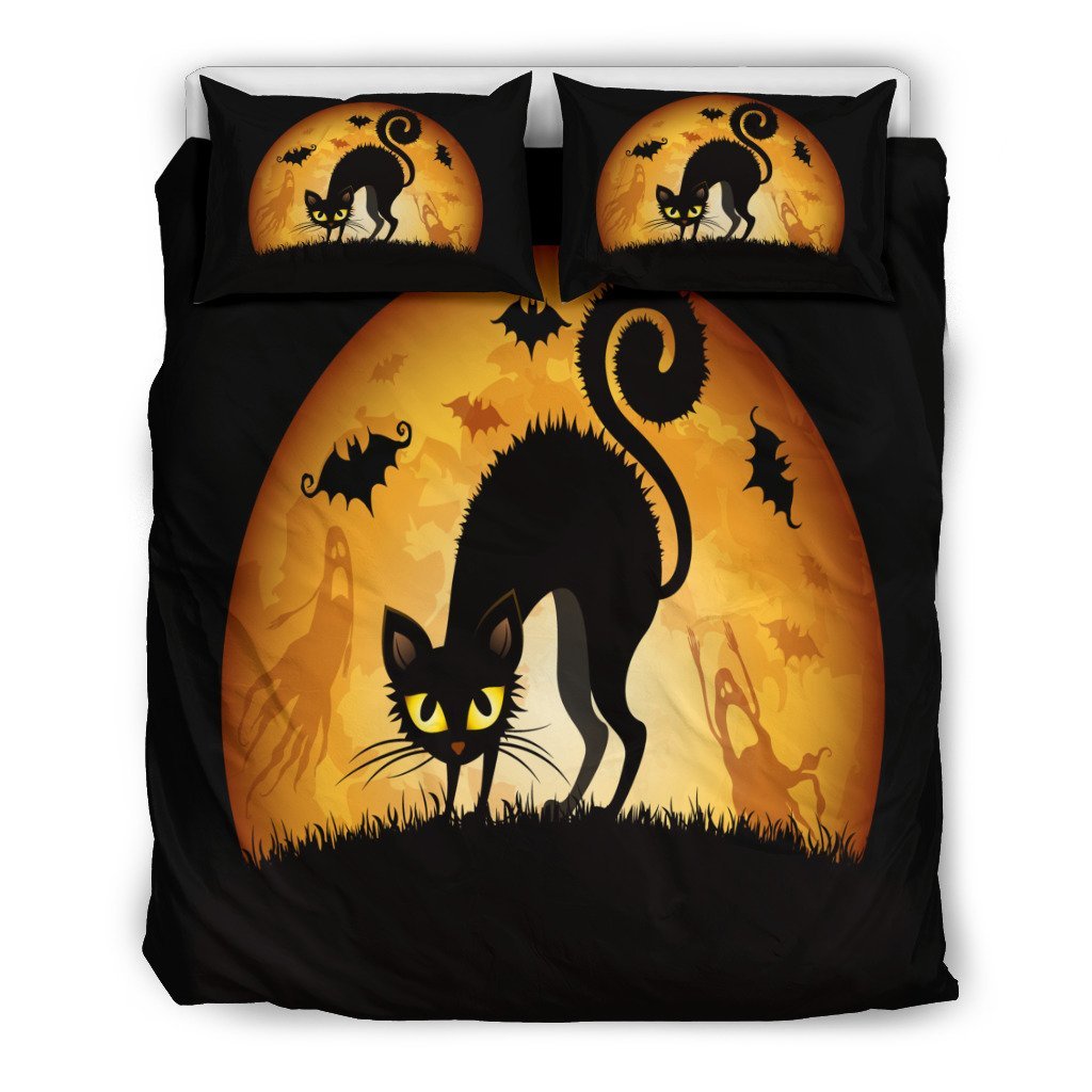 Black Cat Halloween Doona 3 Piece 3D Customized Duvet Cover Bedding Sets