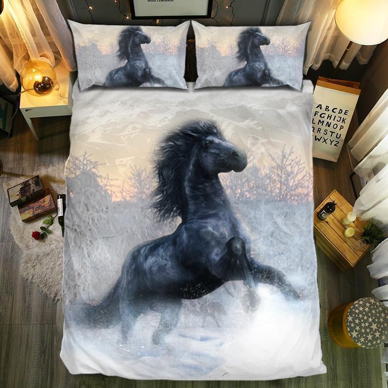 Black Horse Winters3D Customized Duvet Cover Bedding Sets