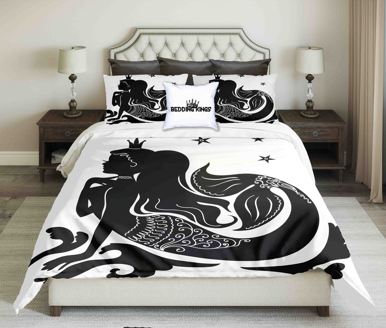 Black Mermaid On White Background | kings3D Customized Duvet Cover Bedding Sets