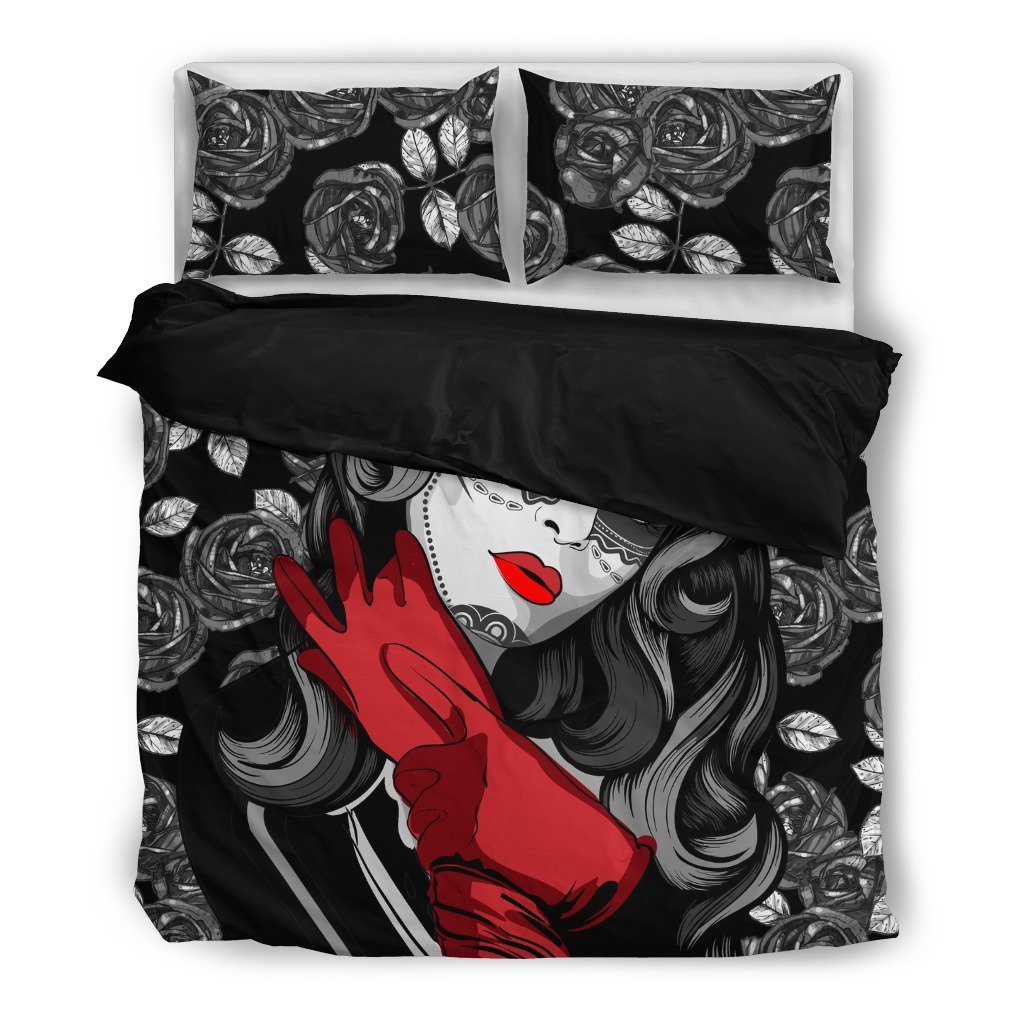 Black Roses andkull Girl 3D Customized Duvet Cover Bedding Sets