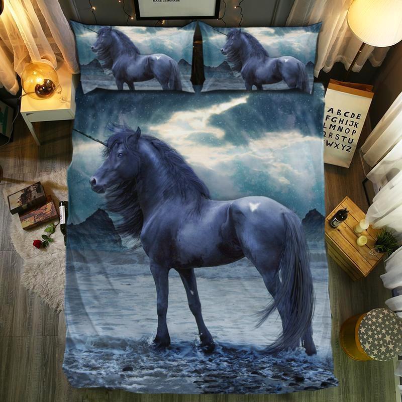 Black Unicorn Walking On Beach3D Customized Duvet Cover Bedding Sets