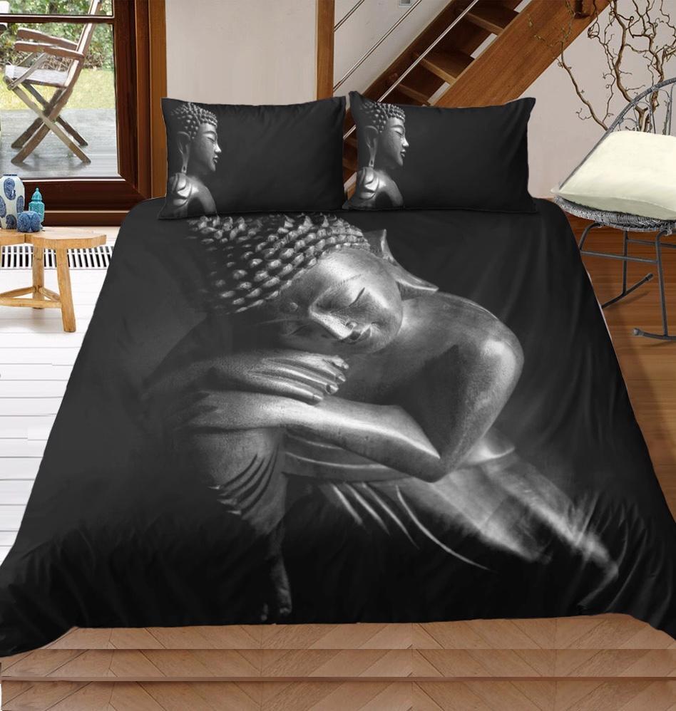 Black & White Buddhaculpture 3D Customized Duvet Cover Bedding Sets