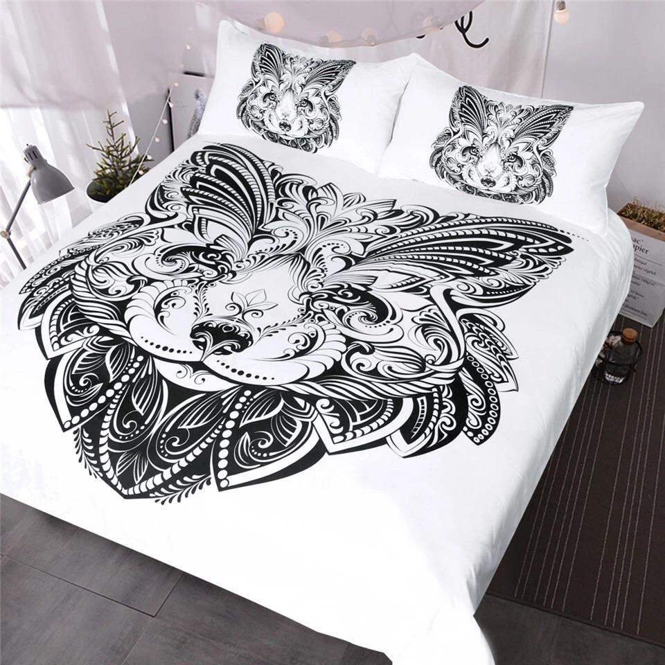 Black & White Floral Fox Butterflyhape 3D Customized Duvet Cover Bedding Sets