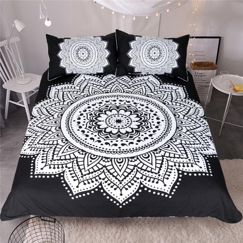 Black & White Floral Mandala 3D Customized Duvet Cover Bedding Sets