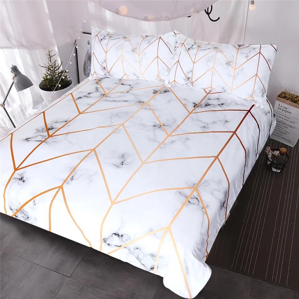 Black, White & Gold Marble 3D Customized Duvet Cover Bedding Sets