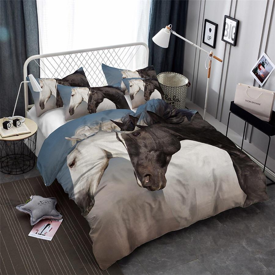 Black & White Horses 3D Customized Duvet Cover Bedding Sets