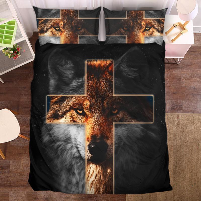 Black Wolf Cross In Contrast 092413D Customized Duvet Cover Bedding Sets