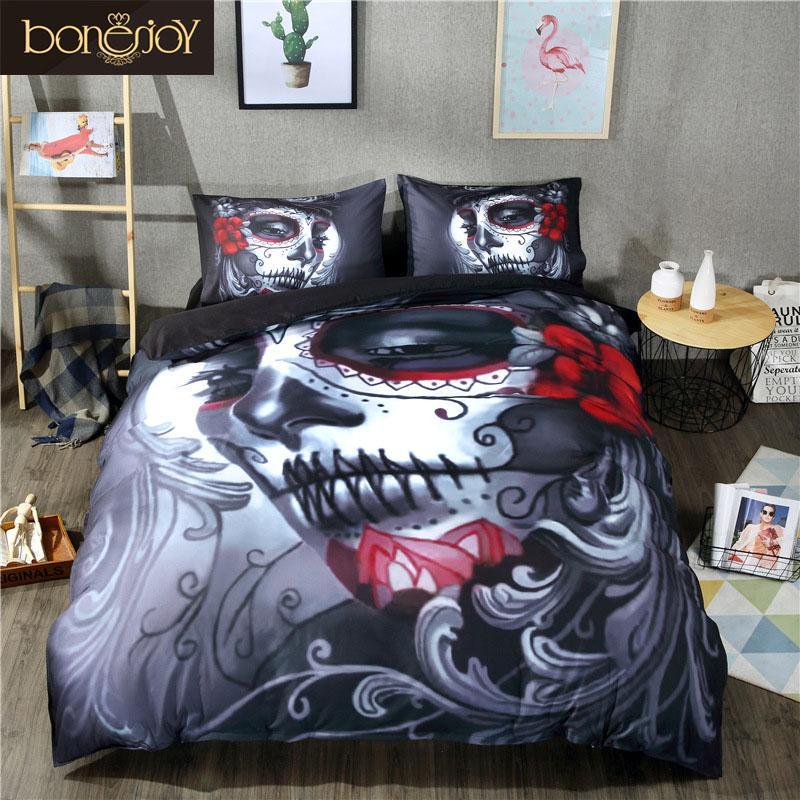 Blackkull Halloweentyle heet Queen King Double Bed Cotton3D Customized Duvet Cover Bedding Sets