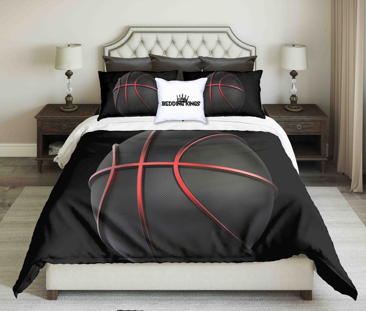BlackRed basketball Design On Black Background | kings3D Customized Duvet Cover Bedding Sets