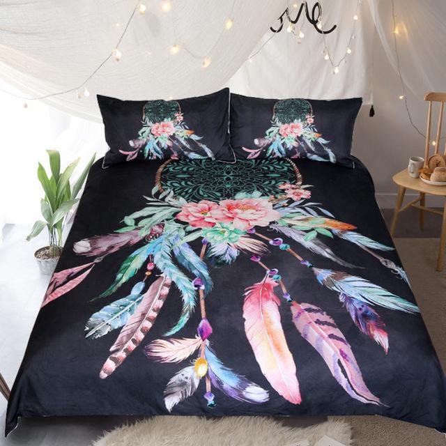 BlessLiving Big Dreamcatcher Colors 3 Piece Dream Catcher et Boho Doona Cover Hippie Bedspread Coverlet3D Customized Duvet Cover Bedding Sets
