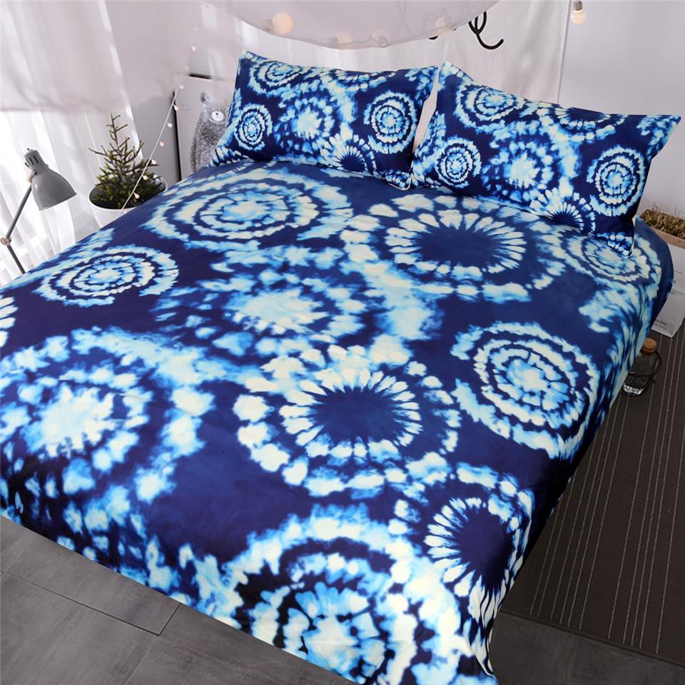 BlessLiving Blue Tie Dye Boho Indigo Bedspreads Chic Blue and White Watercolor 3D Customized Duvet Cover Bedding Sets