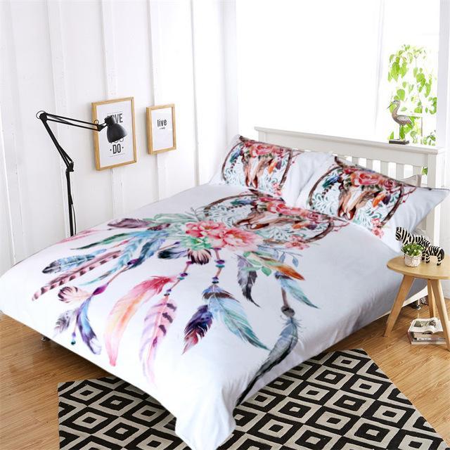 Blessliving Buffalokull with Feathers Bed Cover Dreamcatcherouthwestern Boho Chic Colorful Tribal 3D Customized Duvet Cover Bedding Sets