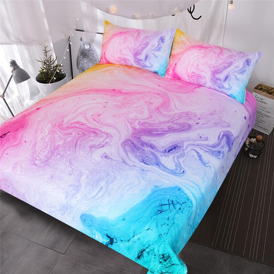 BlessLiving Colorful Marble Pastel Pink Blue Purple Quicksand Abstract Art et Bright Girl Bedspread3D Customized Duvet Cover Bedding Sets