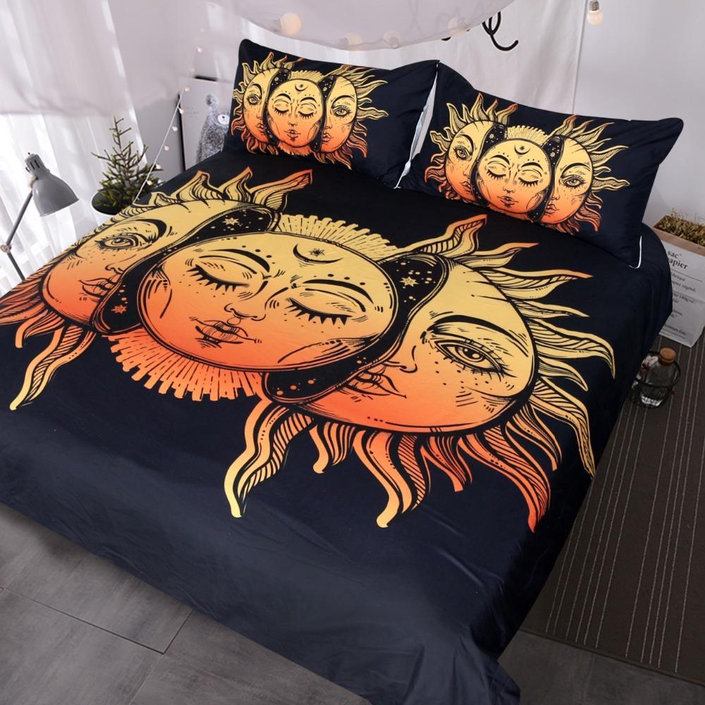 BlessLiving Crescent Moon tars Celestial et Retro Boho Bed Cover Yellow Black Bedspreads3D Customized Duvet Cover Bedding Sets