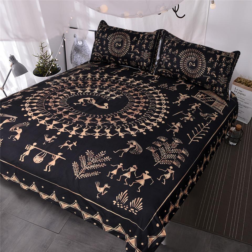 BlessLiving Egyptian Black and Gold Ancient Art Gold Comforter Cover Yellow Decorative 3 Piece et3D Customized Duvet Cover Bedding Sets