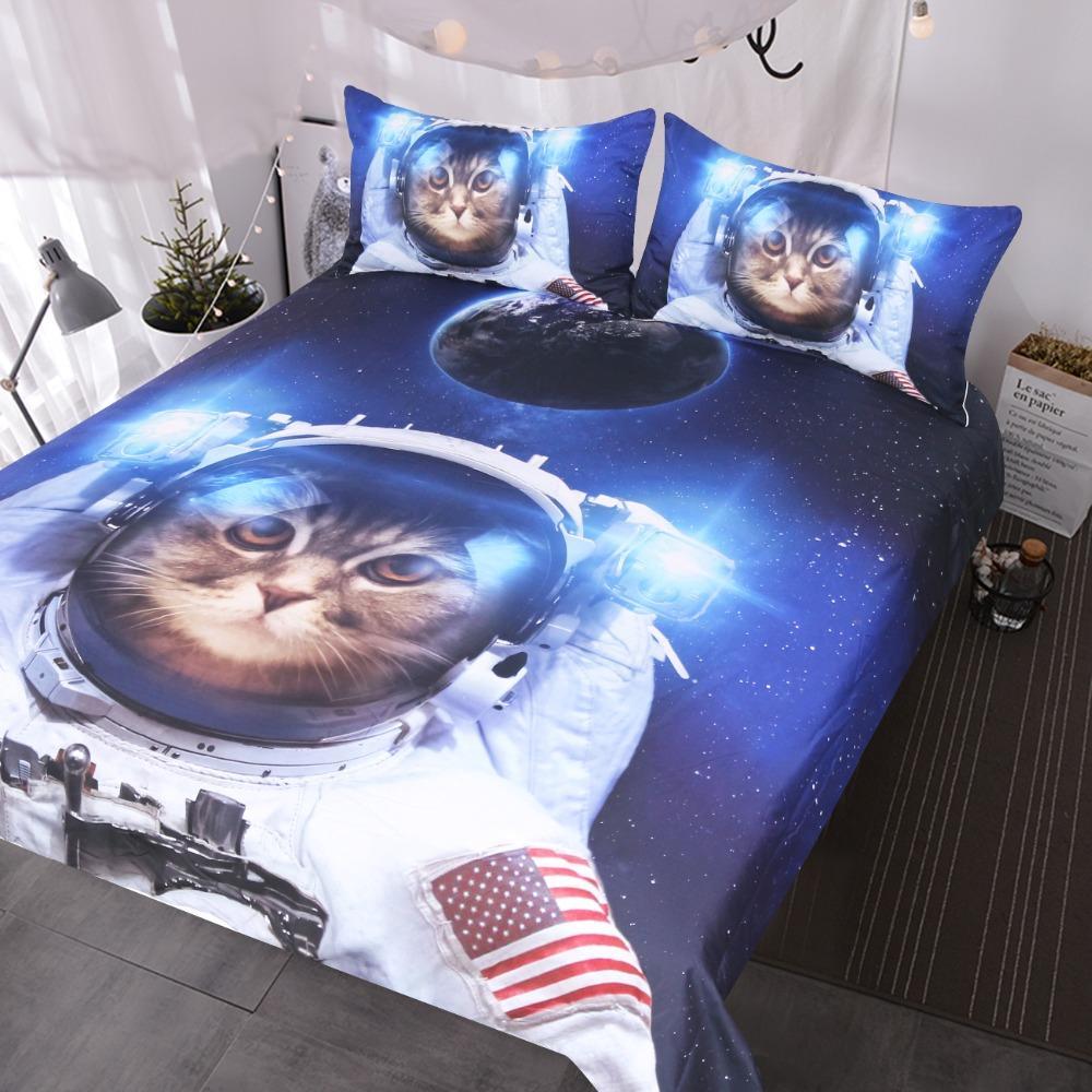 BlessLiving Funnypace Cat 3 Piece Astronaut3D Customized Duvet Cover Bedding Sets